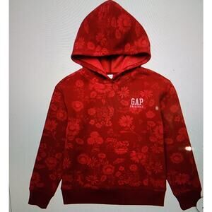 GAP Youth Fleece Hoodie Red Floral Hoodie Unisex Y2K Cozycore Medium NWT